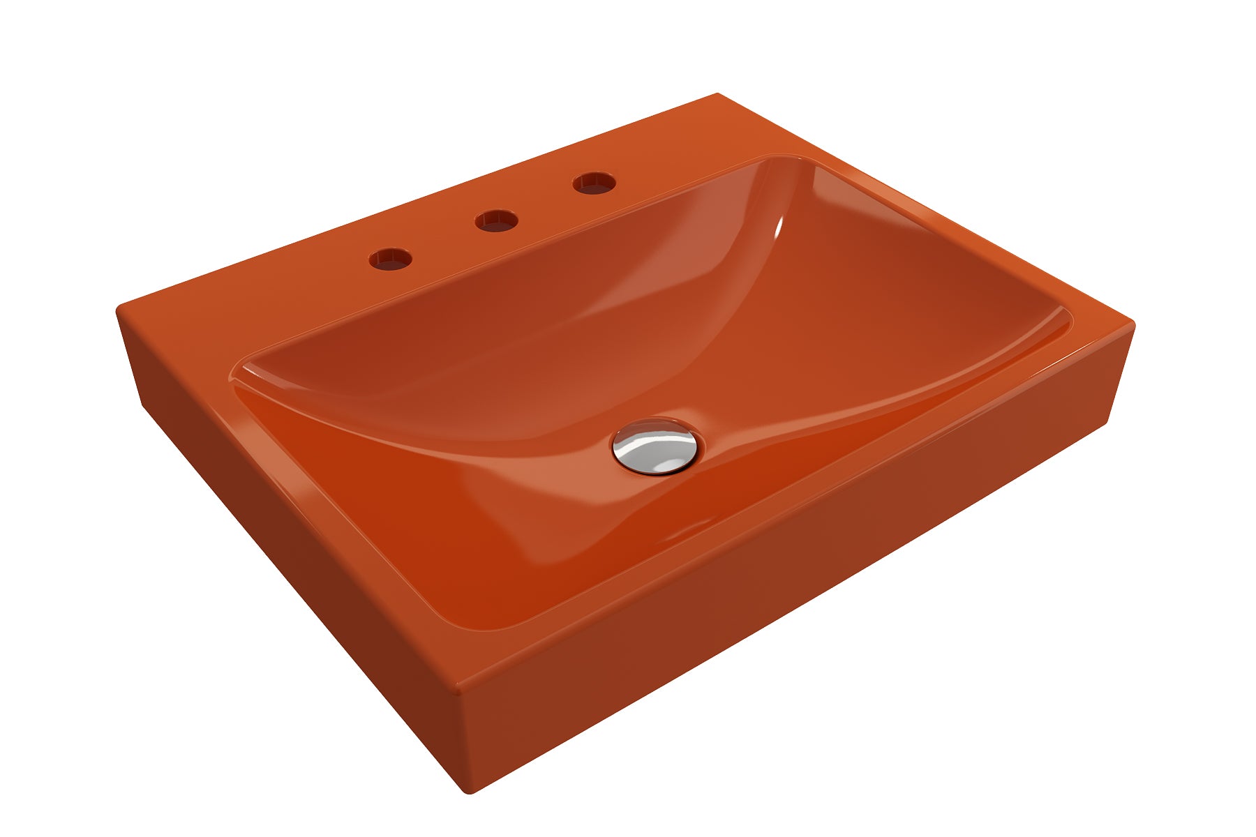 BOCCHI Scala 24" Rectangle Wallmount Fireclay Bathroom Sink, Orange, 3 Faucet Hole, 1077-012-0127