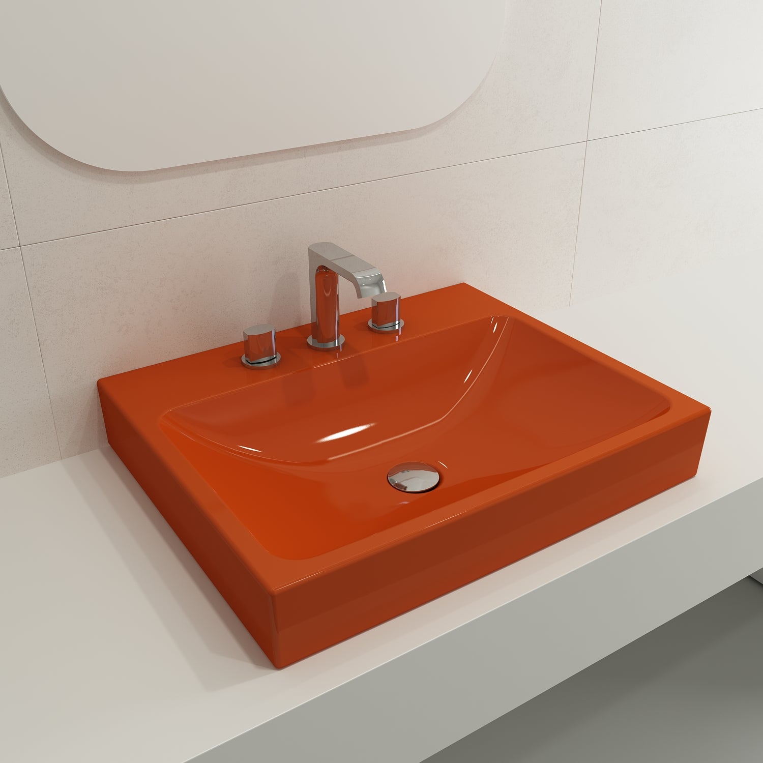 BOCCHI Scala 24" Rectangle Wallmount Fireclay Bathroom Sink, Orange, 3 Faucet Hole, 1077-012-0127