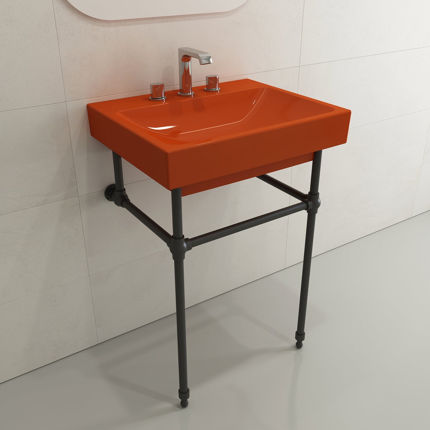 BOCCHI Scala 24" Rectangle Wallmount Fireclay Bathroom Sink, Orange, 3 Faucet Hole, 1077-012-0127