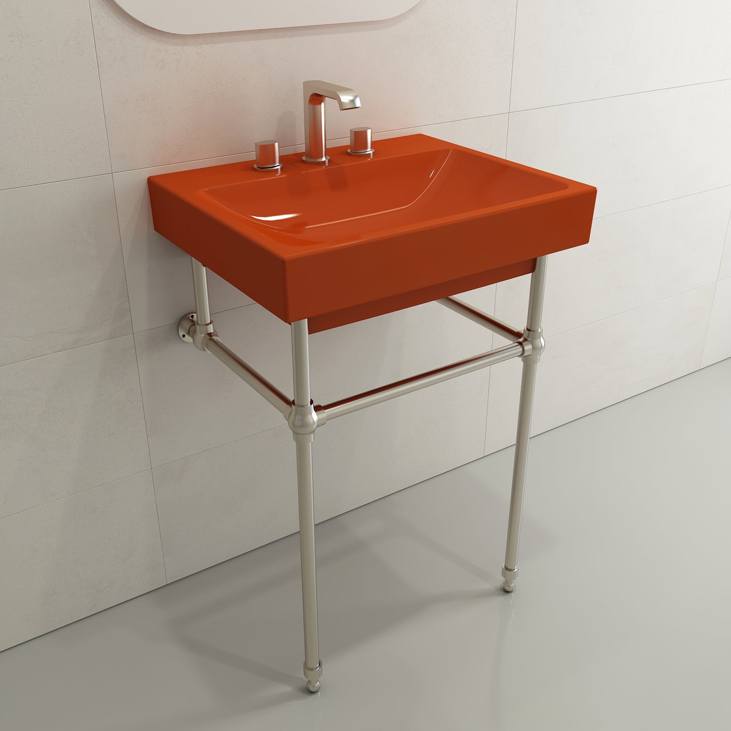 BOCCHI Scala 24" Rectangle Wallmount Fireclay Bathroom Sink, Orange, 3 Faucet Hole, 1077-012-0127