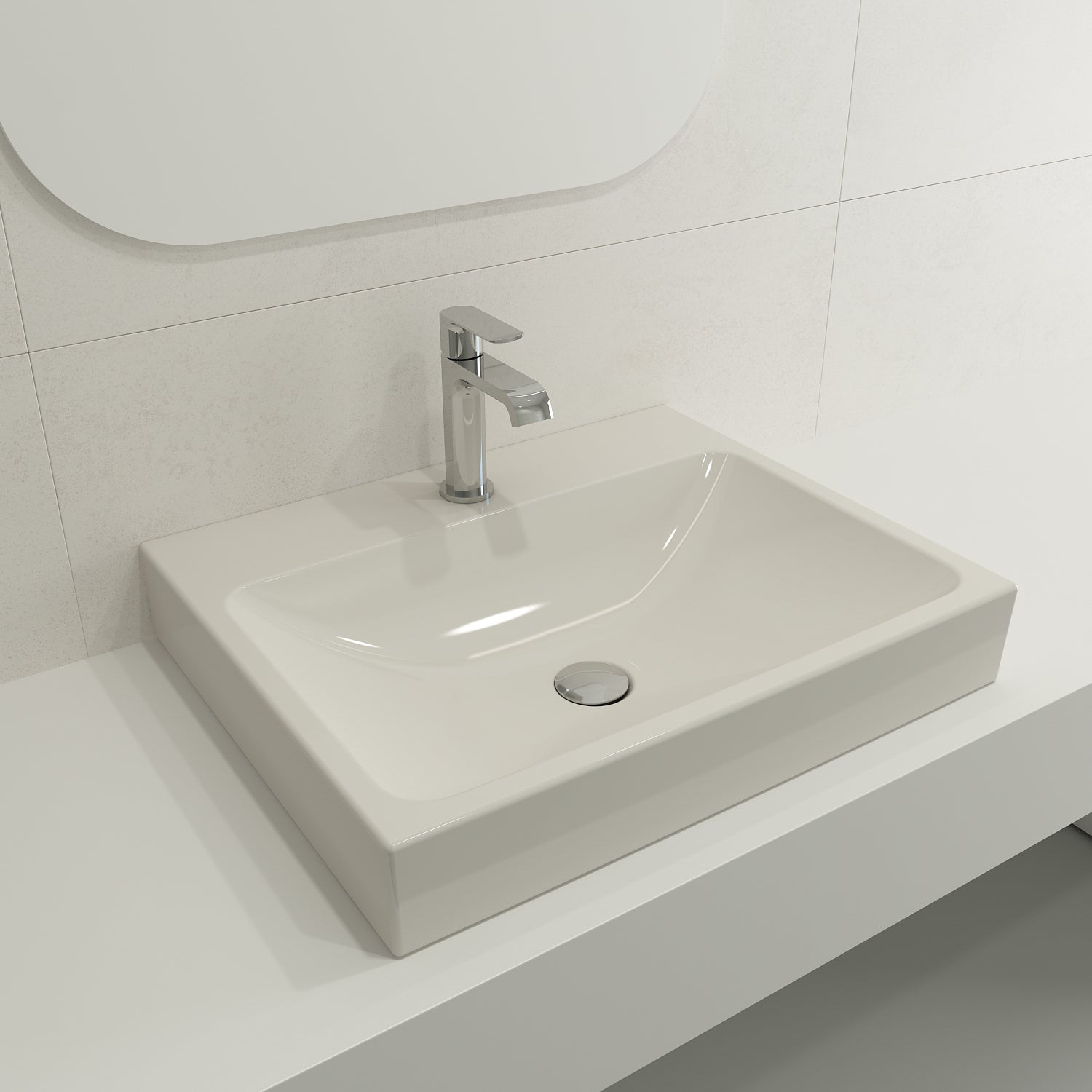 BOCCHI Scala 24" Rectangle Wallmount Fireclay Bathroom Sink, Biscuit, Single Faucet Hole, 1077-014-0126
