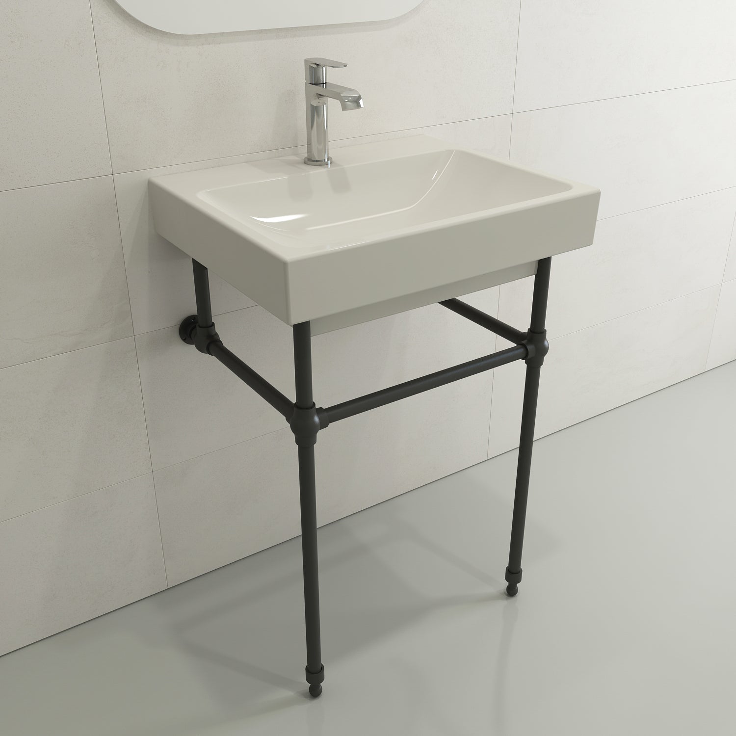BOCCHI Scala 24" Rectangle Wallmount Fireclay Bathroom Sink, Biscuit, Single Faucet Hole, 1077-014-0126