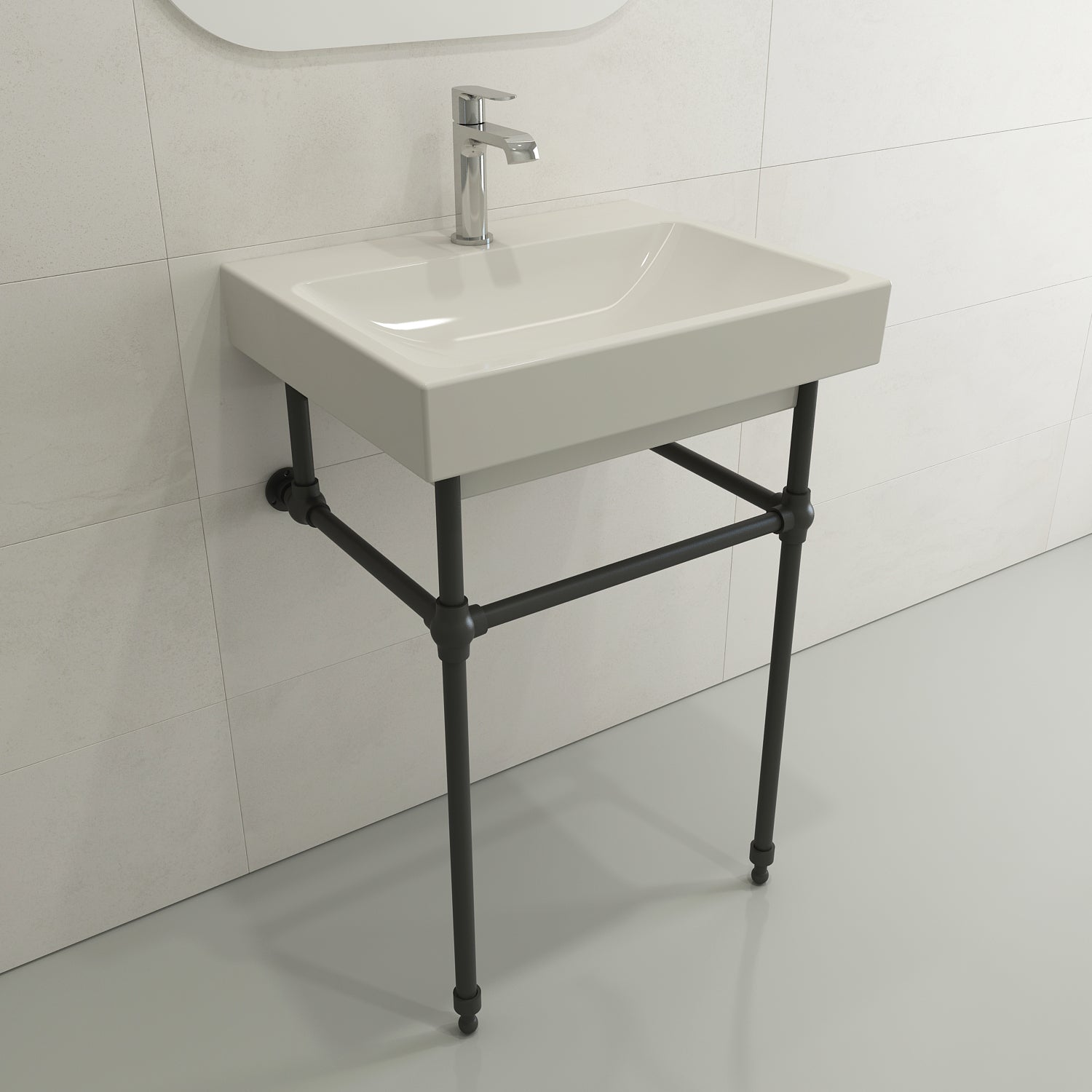 BOCCHI Scala 24" Rectangle Wallmount Fireclay Bathroom Sink, Biscuit, Single Faucet Hole, 1077-014-0126