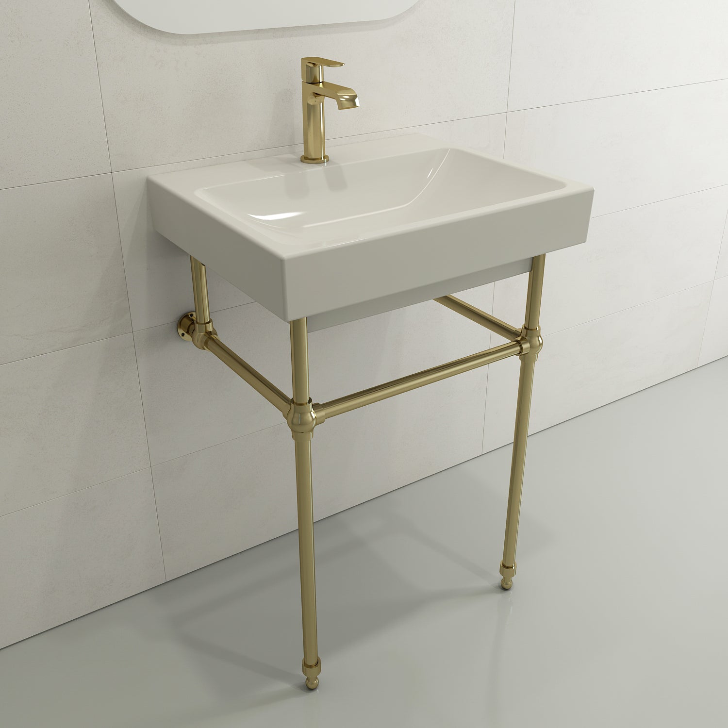 BOCCHI Scala 24" Rectangle Wallmount Fireclay Bathroom Sink, Biscuit, Single Faucet Hole, 1077-014-0126