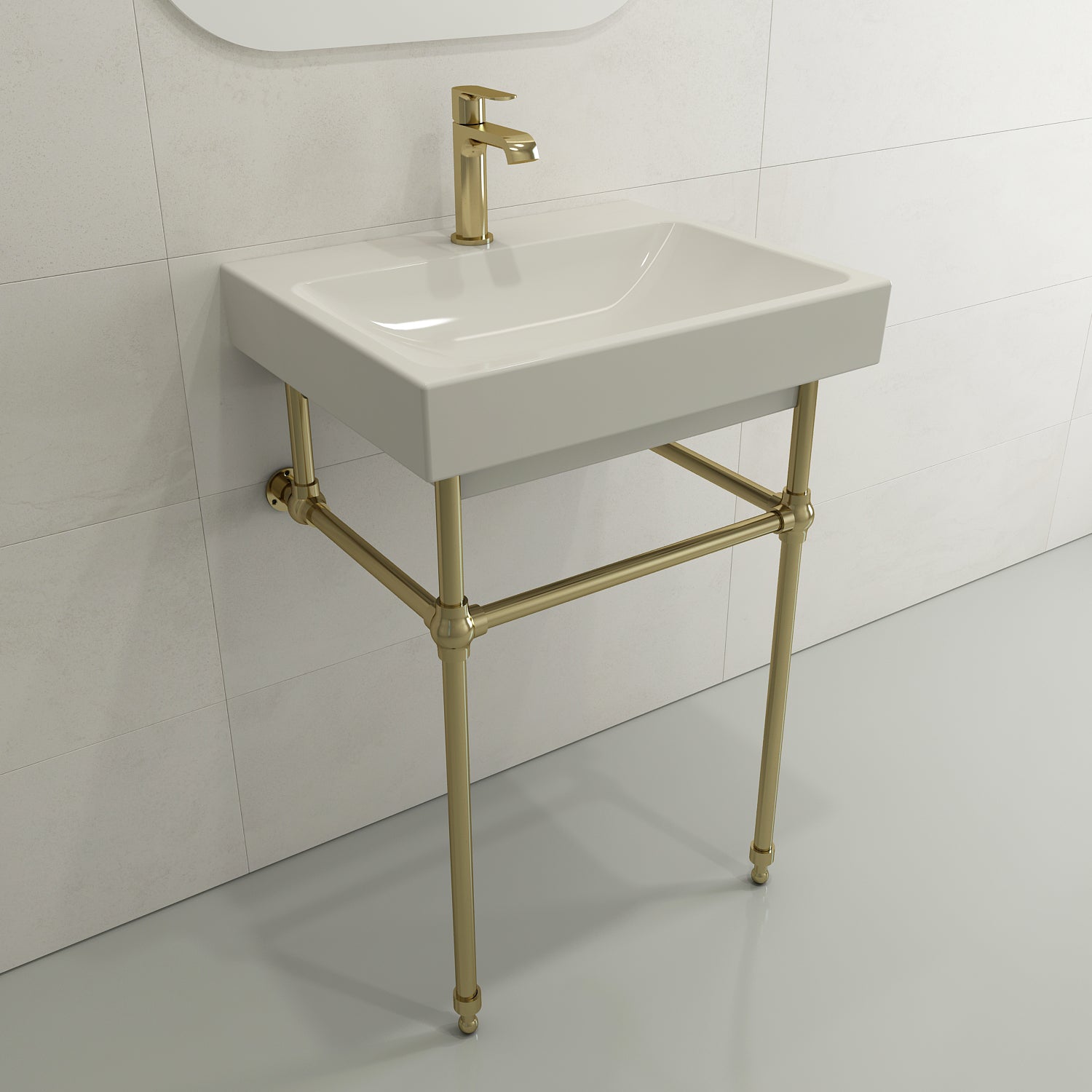 BOCCHI Scala 24" Rectangle Wallmount Fireclay Bathroom Sink, Biscuit, Single Faucet Hole, 1077-014-0126