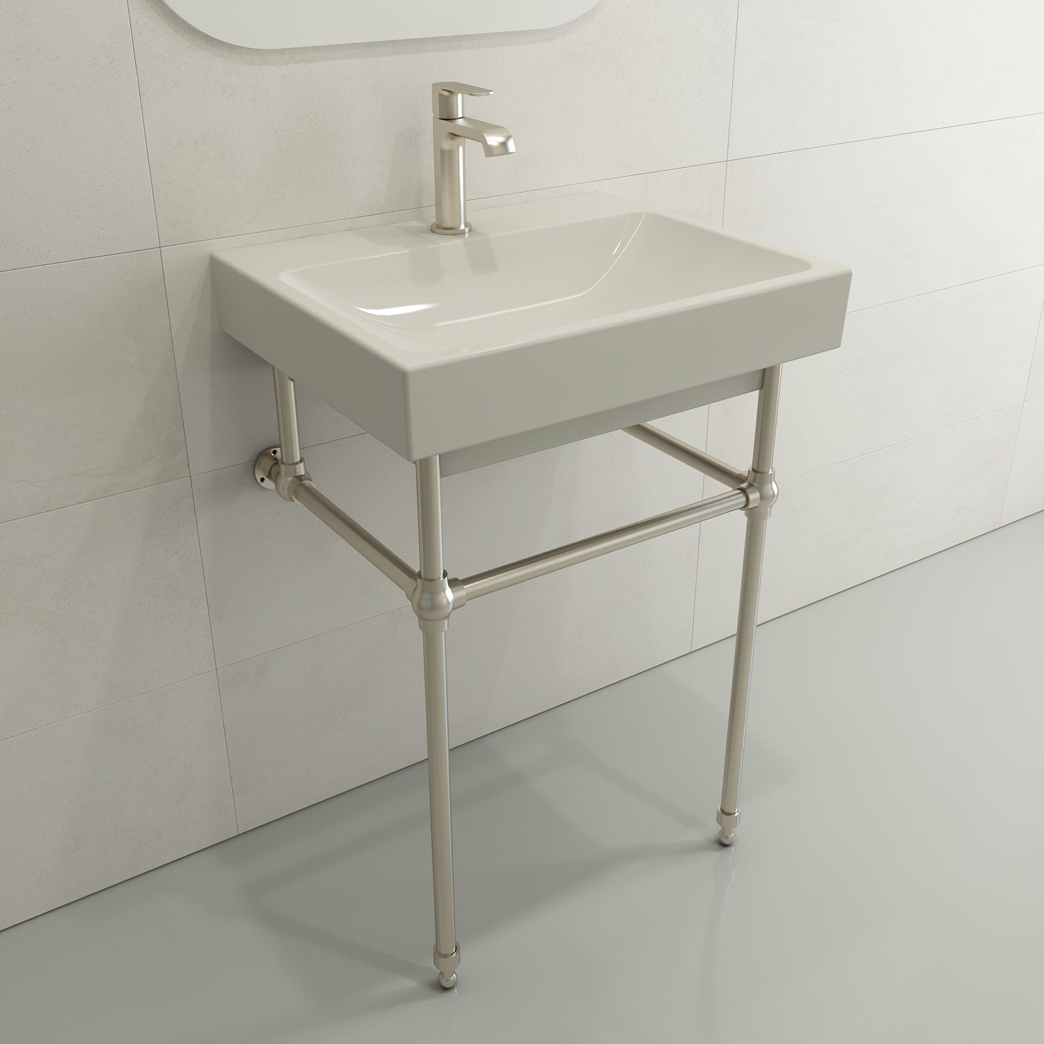BOCCHI Scala 24" Rectangle Wallmount Fireclay Bathroom Sink, Biscuit, Single Faucet Hole, 1077-014-0126