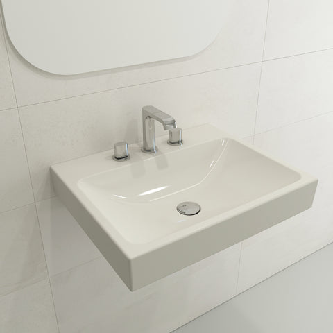 BOCCHI Scala 24" Rectangle Wallmount Fireclay Bathroom Sink, Biscuit, 3 Faucet Hole, 1077-014-0127