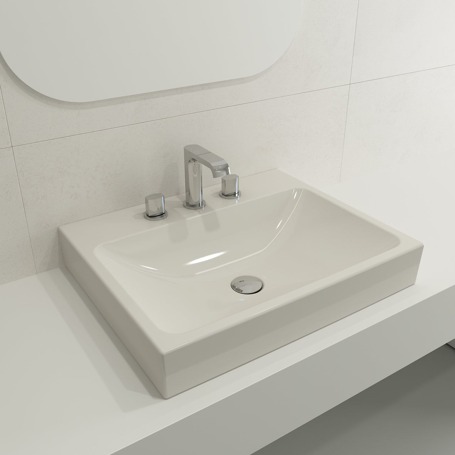 Alternate Image for BOCCHI Scala 24" Rectangle Wallmount Fireclay Bathroom Sink, Biscuit, 3 Faucet Hole, 1077-014-0127