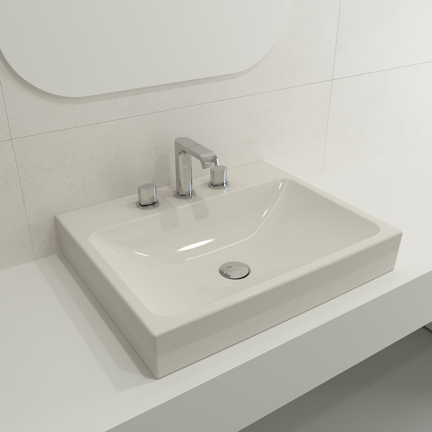 Alternate Image for BOCCHI Scala 24" Rectangle Wallmount Fireclay Bathroom Sink, Biscuit, 3 Faucet Hole, 1077-014-0127