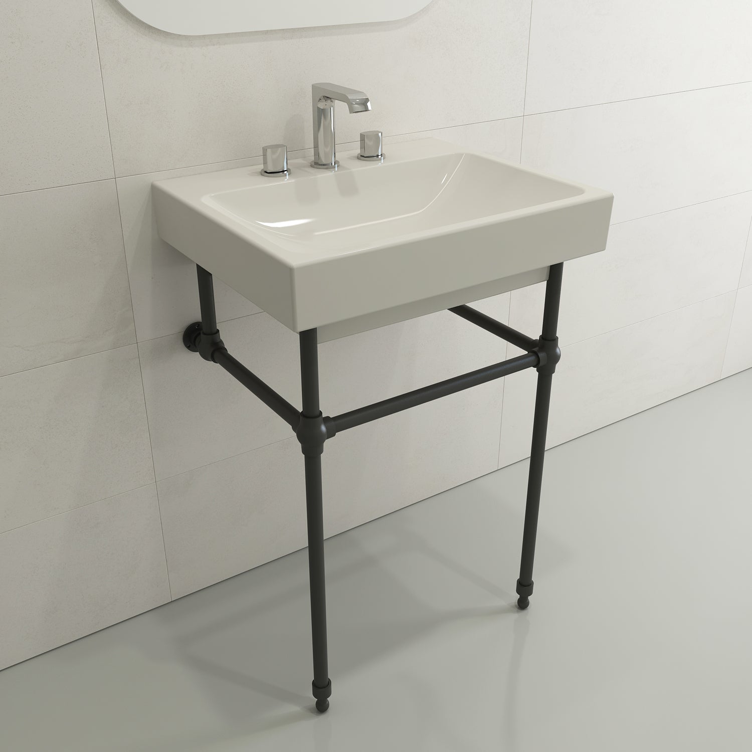 Alternate Image for BOCCHI Scala 24" Rectangle Wallmount Fireclay Bathroom Sink, Biscuit, 3 Faucet Hole, 1077-014-0127