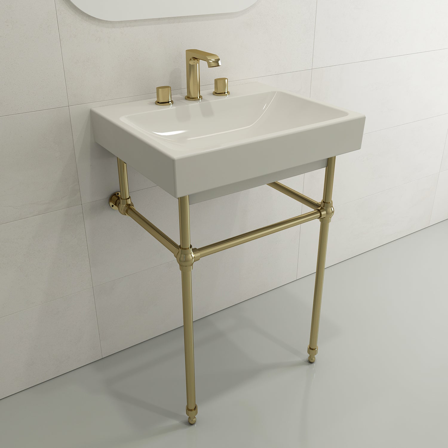 Alternate Image for BOCCHI Scala 24" Rectangle Wallmount Fireclay Bathroom Sink, Biscuit, 3 Faucet Hole, 1077-014-0127