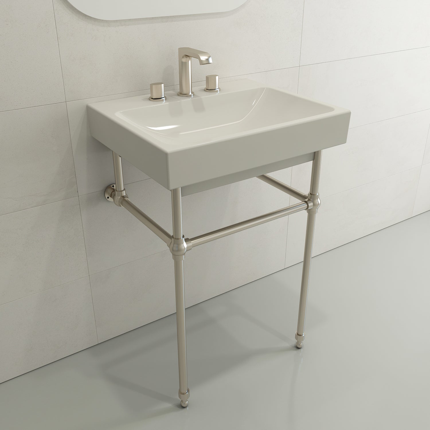 Alternate Image for BOCCHI Scala 24" Rectangle Wallmount Fireclay Bathroom Sink, Biscuit, 3 Faucet Hole, 1077-014-0127