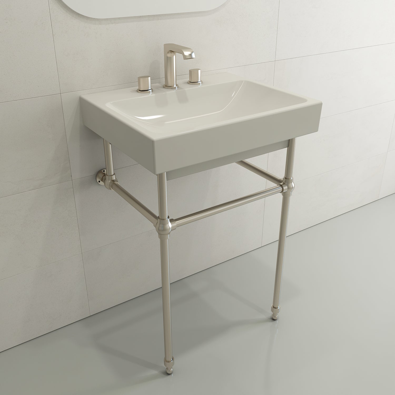 Alternate Image for BOCCHI Scala 24" Rectangle Wallmount Fireclay Bathroom Sink, Biscuit, 3 Faucet Hole, 1077-014-0127