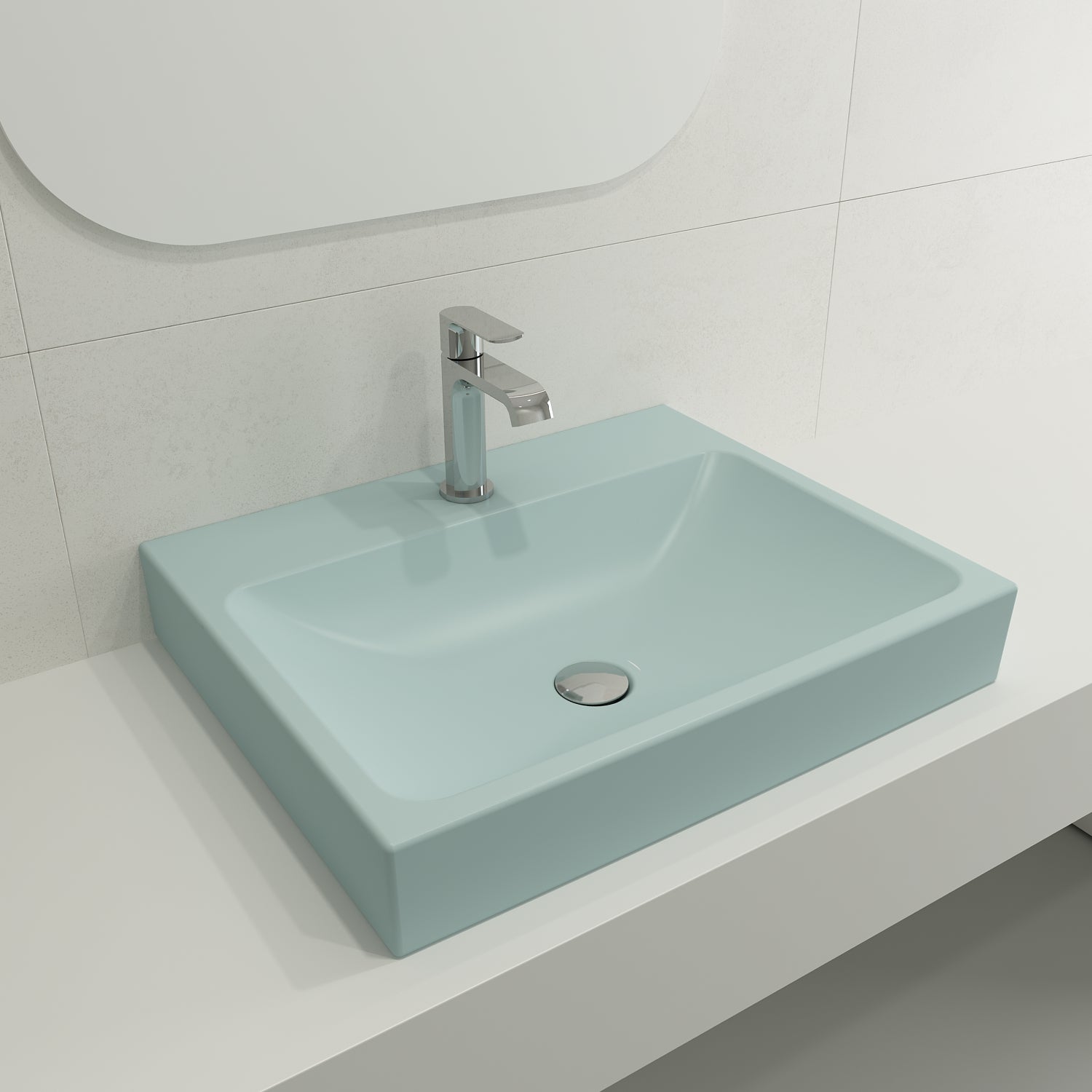 BOCCHI Scala 24" Rectangle Wallmount Fireclay Bathroom Sink, Matte Ice Blue, Single Faucet Hole, 1077-029-0126