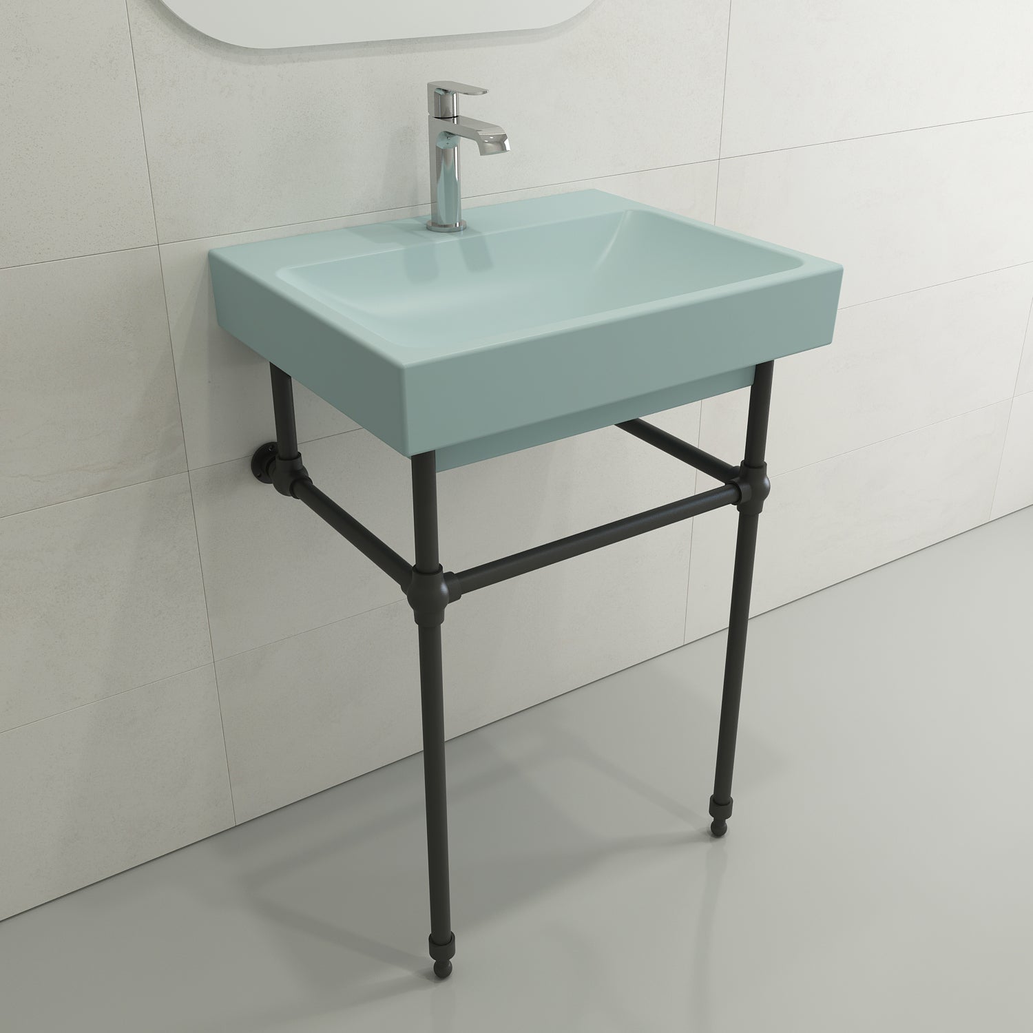 BOCCHI Scala 24" Rectangle Wallmount Fireclay Bathroom Sink, Matte Ice Blue, Single Faucet Hole, 1077-029-0126