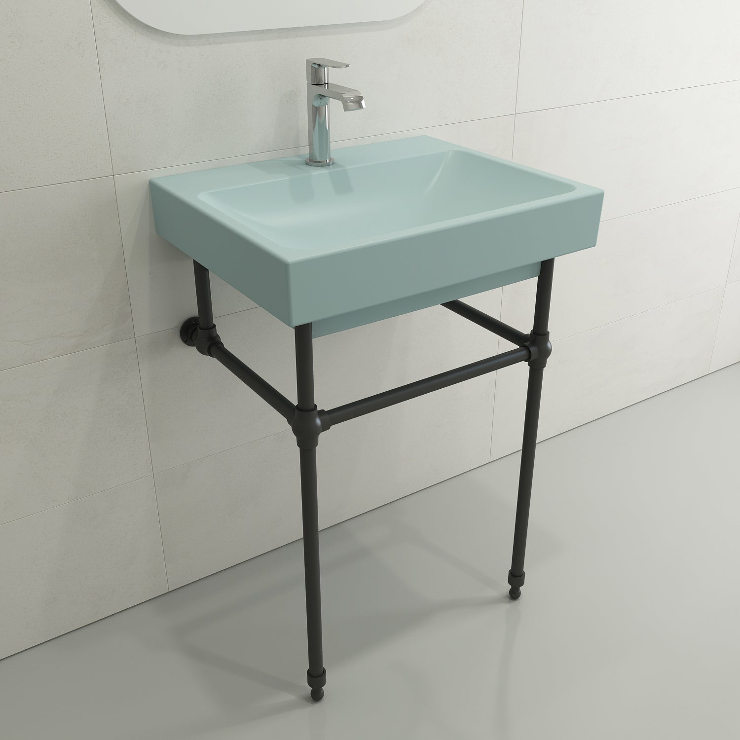 BOCCHI Scala 24" Rectangle Wallmount Fireclay Bathroom Sink, Matte Ice Blue, Single Faucet Hole, 1077-029-0126