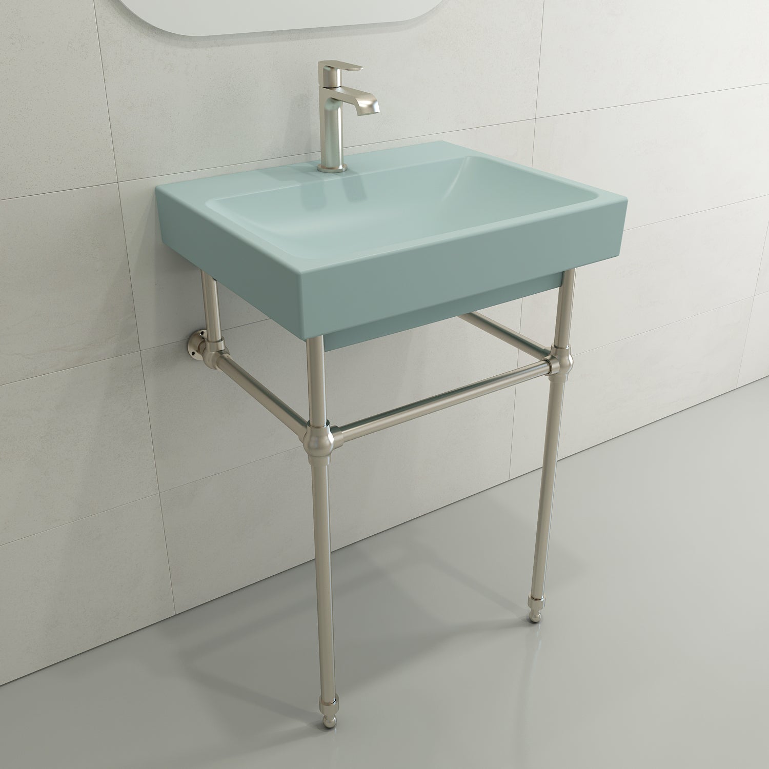BOCCHI Scala 24" Rectangle Wallmount Fireclay Bathroom Sink, Matte Ice Blue, Single Faucet Hole, 1077-029-0126