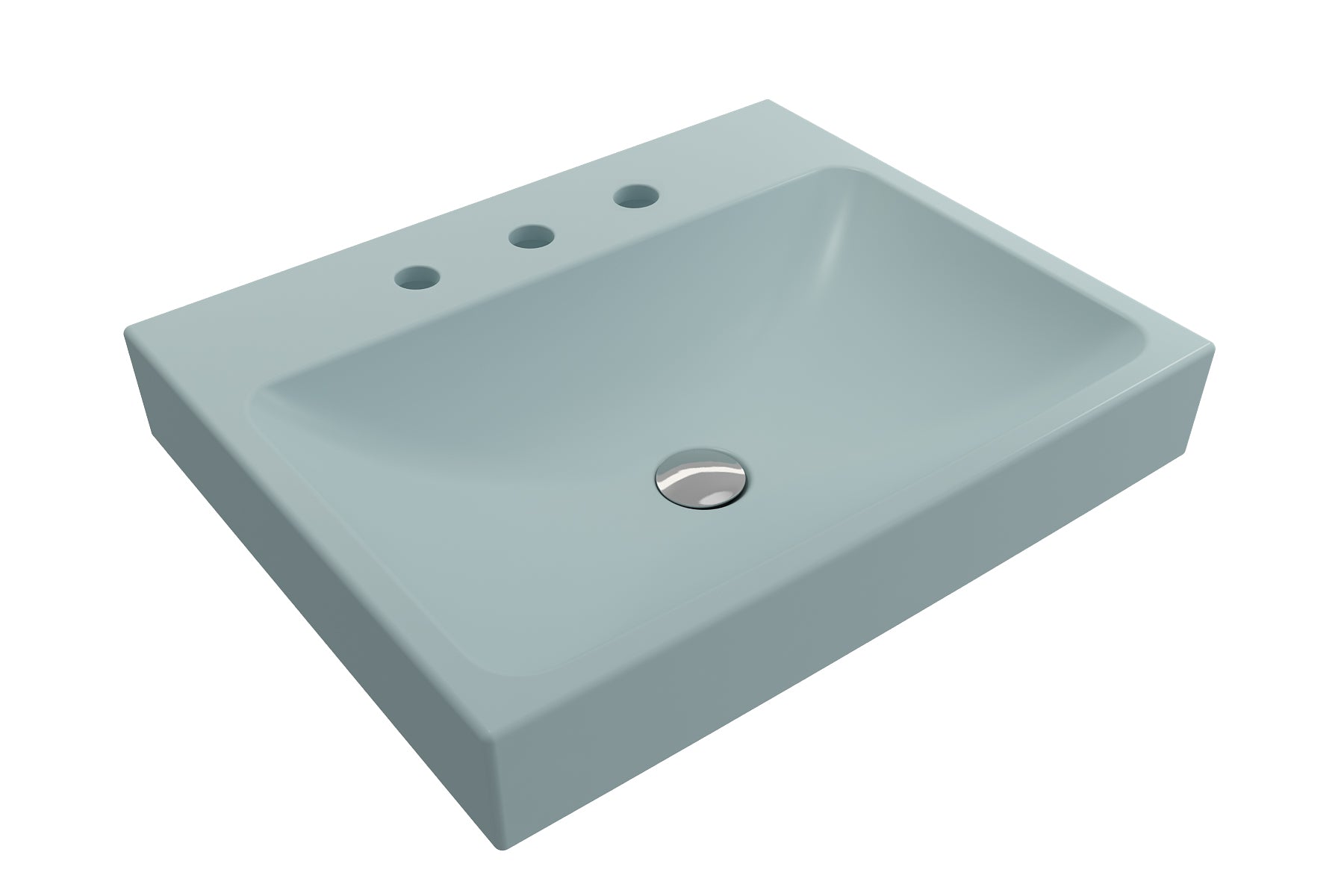 BOCCHI Scala 24" Rectangle Wallmount Fireclay Bathroom Sink, Matte Ice Blue, 3 Faucet Hole, 1077-029-0127