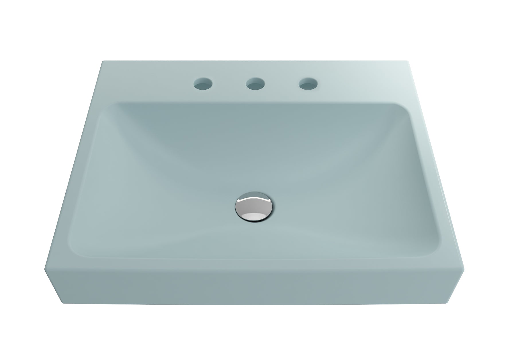 BOCCHI Scala 24" Rectangle Wallmount Fireclay Bathroom Sink, Matte Ice Blue, 3 Faucet Hole, 1077-029-0127