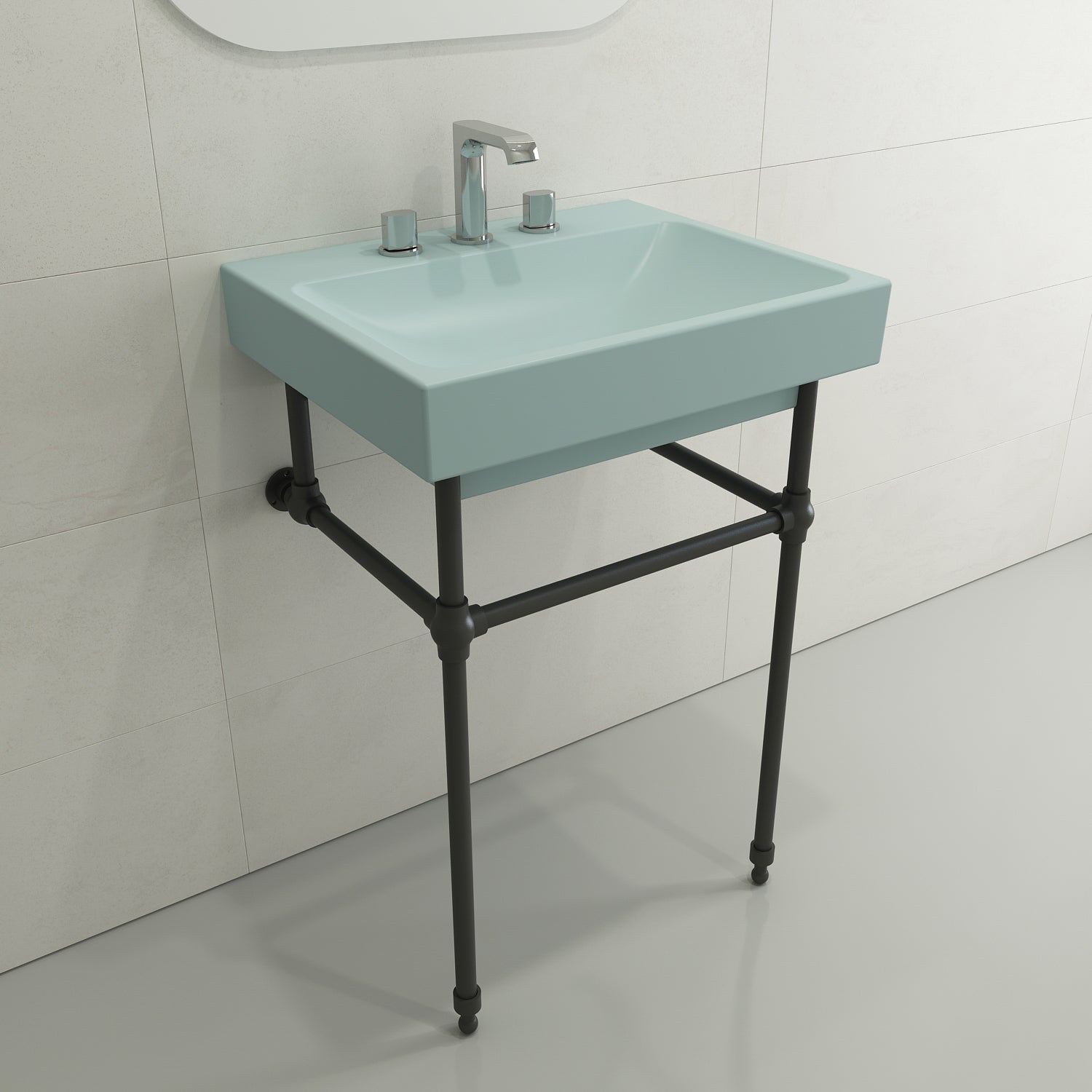 BOCCHI Scala 24" Rectangle Wallmount Fireclay Bathroom Sink, Matte Ice Blue, 3 Faucet Hole, 1077-029-0127