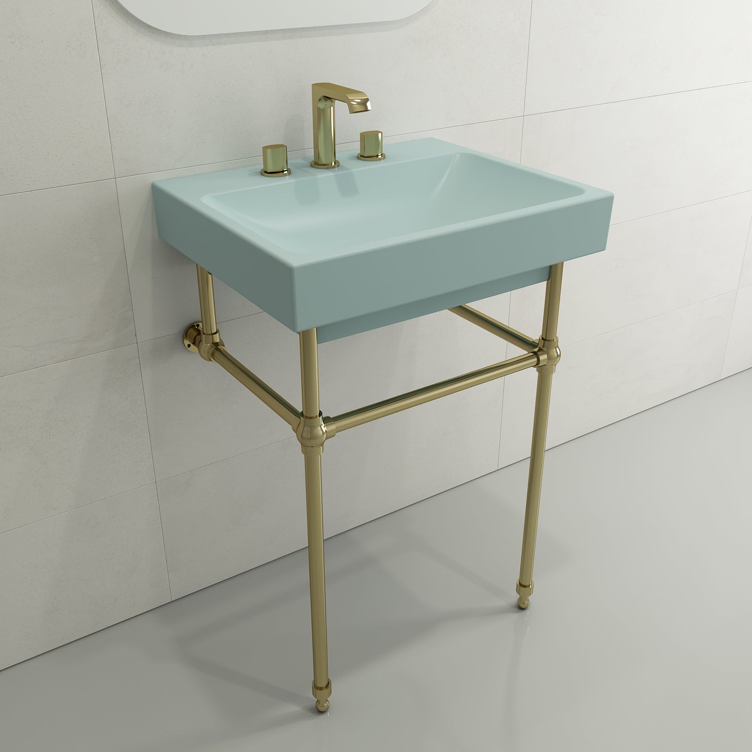 BOCCHI Scala 24" Rectangle Wallmount Fireclay Bathroom Sink, Matte Ice Blue, 3 Faucet Hole, 1077-029-0127