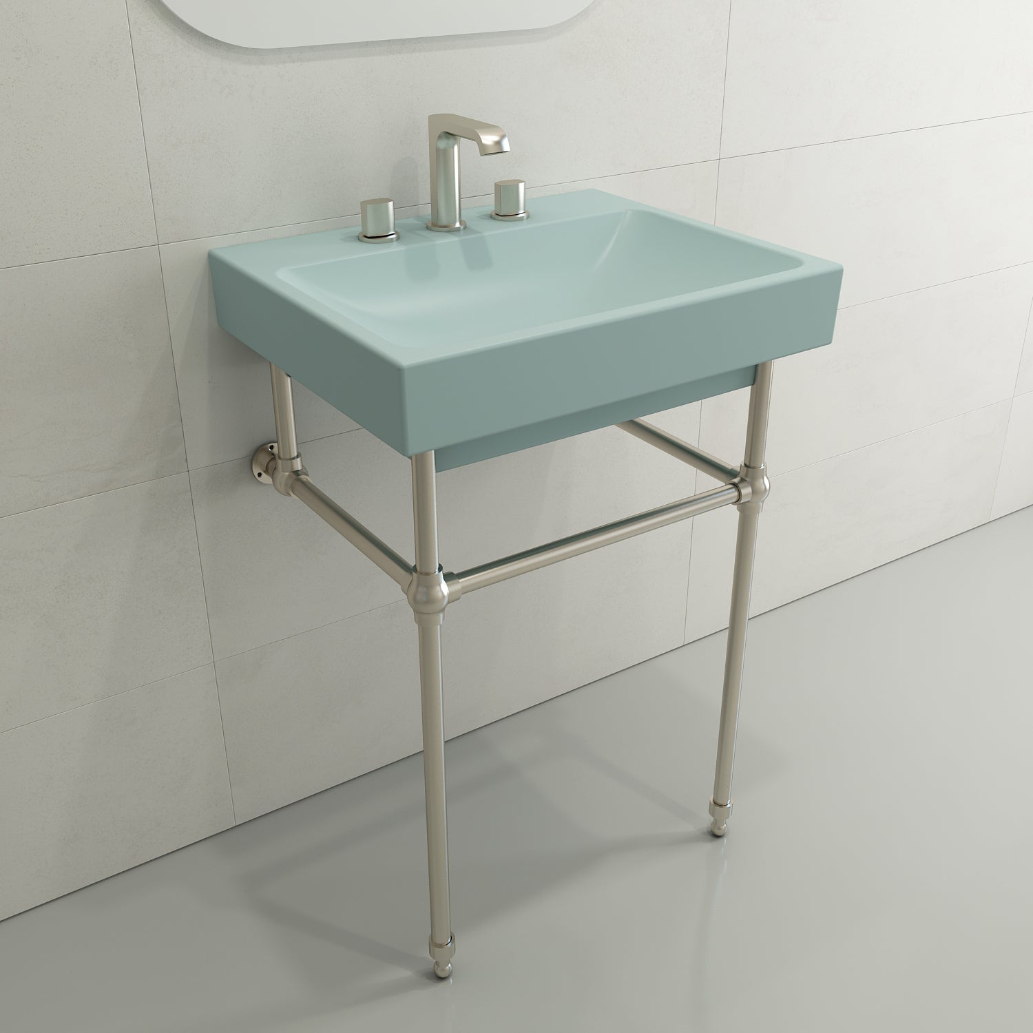BOCCHI Scala 24" Rectangle Wallmount Fireclay Bathroom Sink, Matte Ice Blue, 3 Faucet Hole, 1077-029-0127