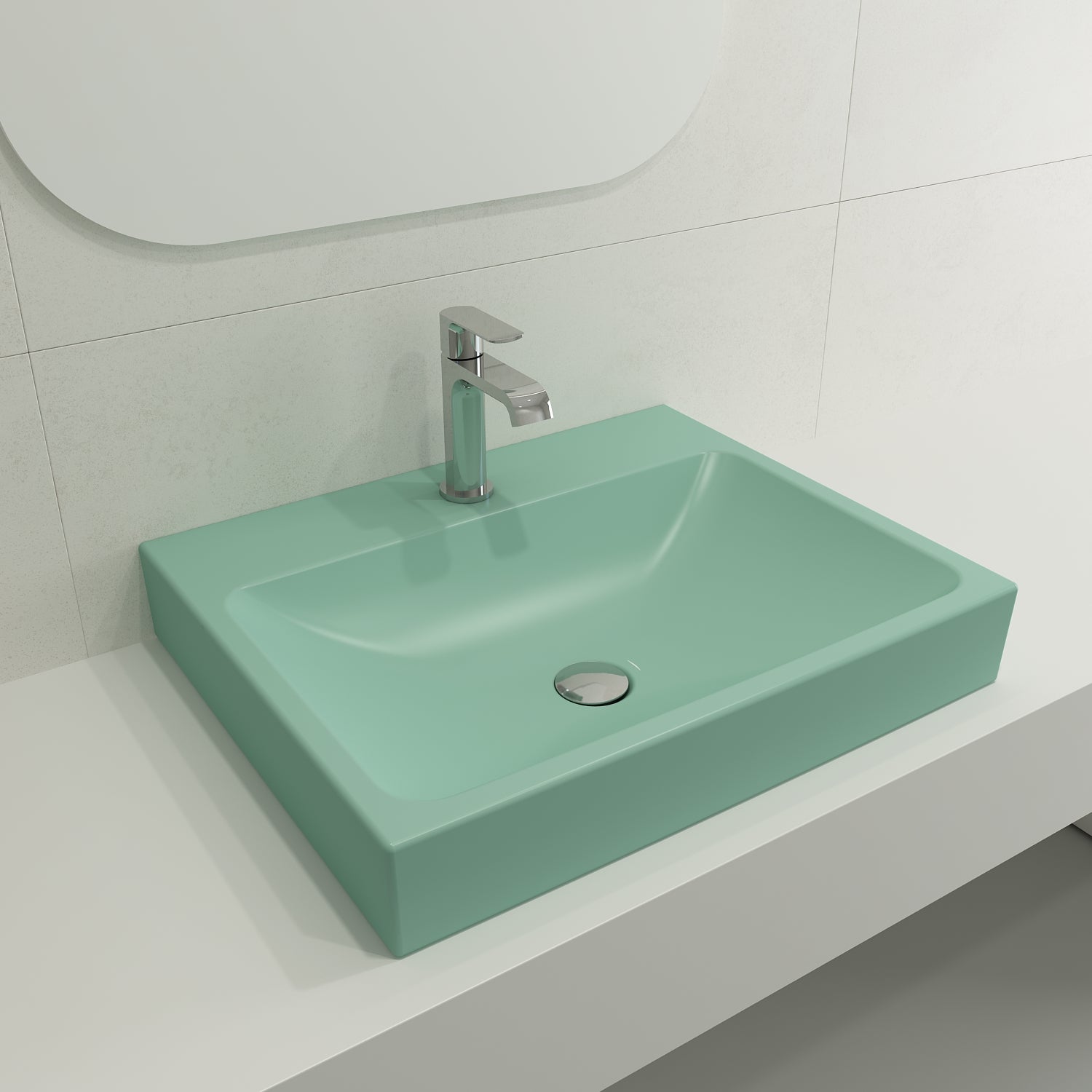 BOCCHI Scala 24" Rectangle Wallmount Fireclay Bathroom Sink, Matte Mint Green, Single Faucet Hole, 1077-033-0126