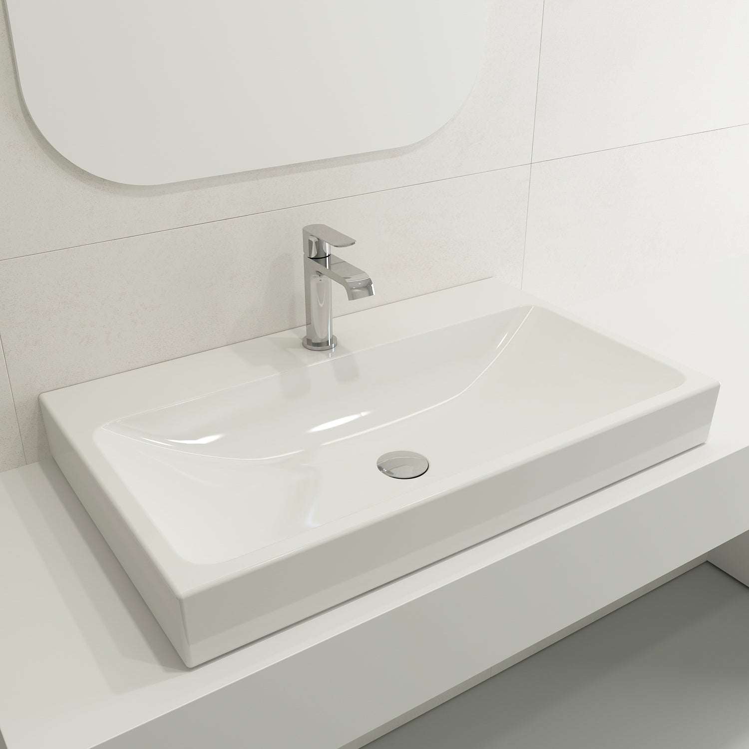 BOCCHI Scala 32" Rectangle Wallmount Fireclay Bathroom Sink, White, Single Faucet Hole, 1078-001-0126