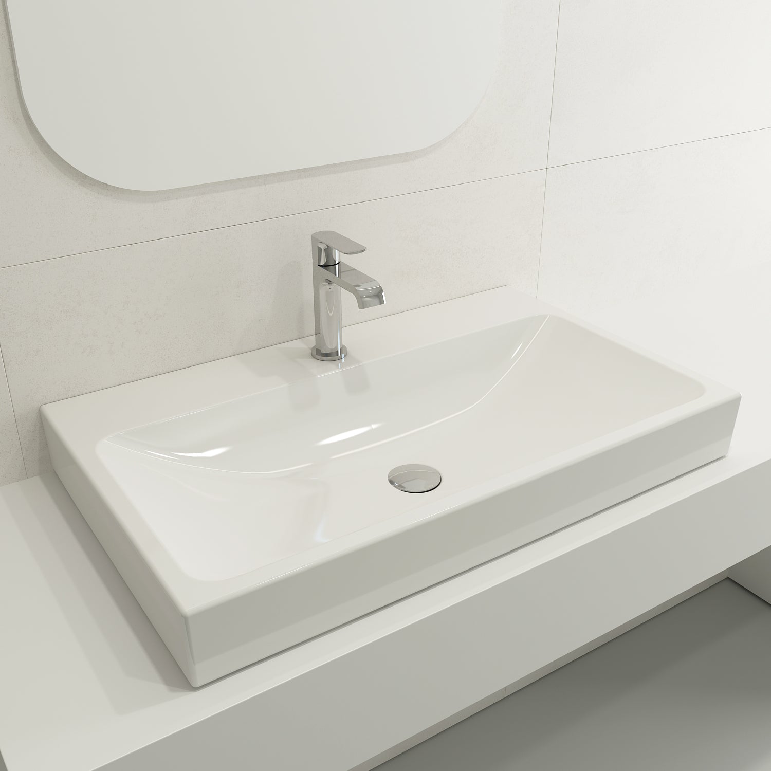 BOCCHI Scala 32" Rectangle Wallmount Fireclay Bathroom Sink, White, Single Faucet Hole, 1078-001-0126