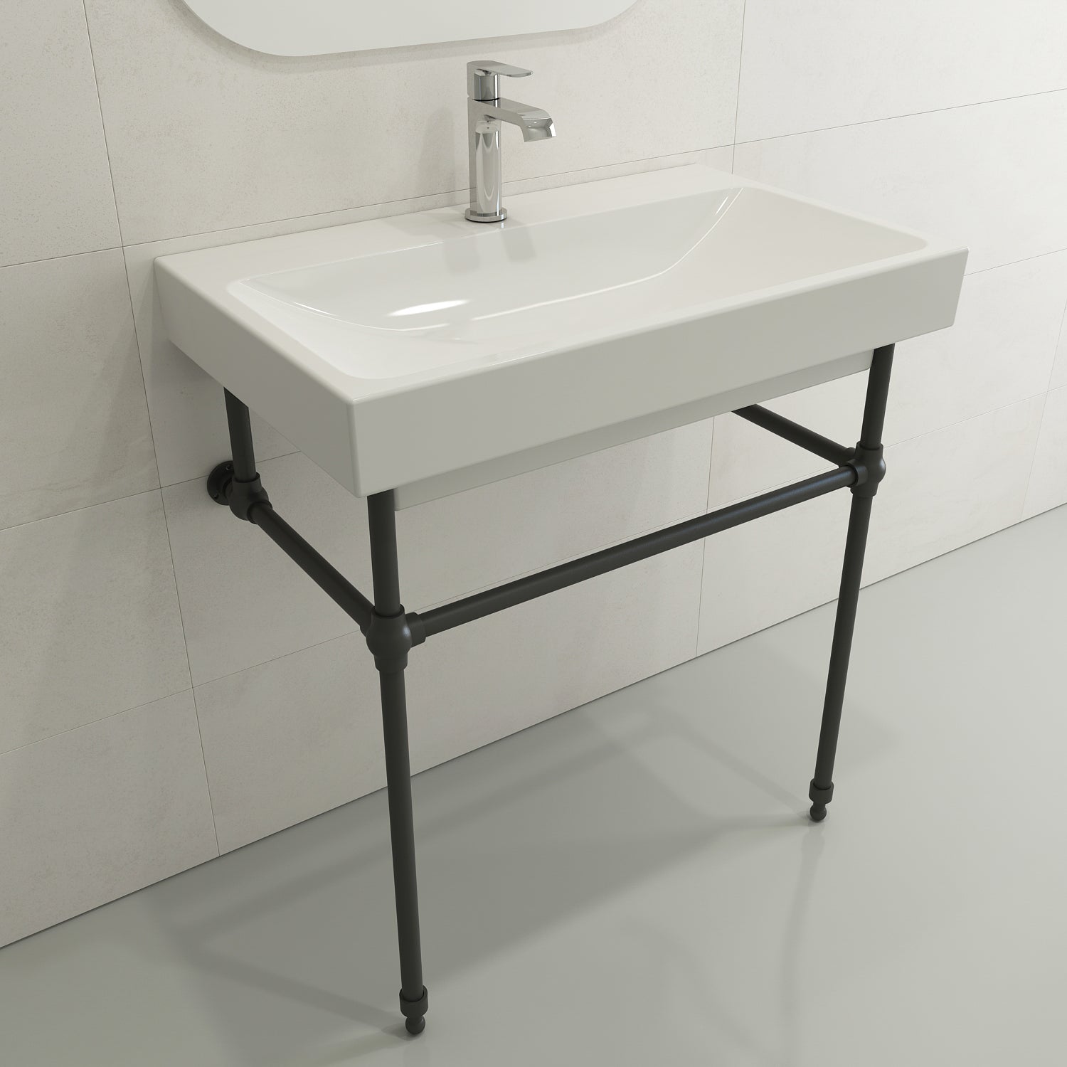 BOCCHI Scala 32" Rectangle Wallmount Fireclay Bathroom Sink, White, Single Faucet Hole, 1078-001-0126