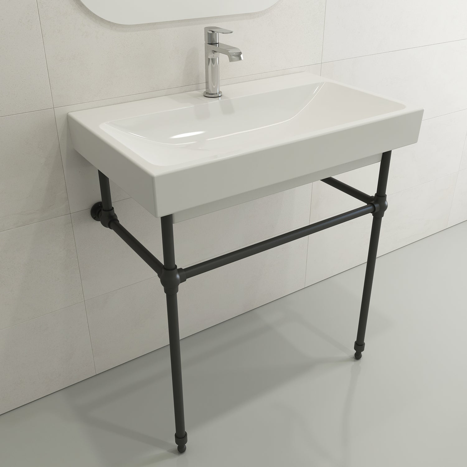 BOCCHI Scala 32" Rectangle Wallmount Fireclay Bathroom Sink, White, Single Faucet Hole, 1078-001-0126