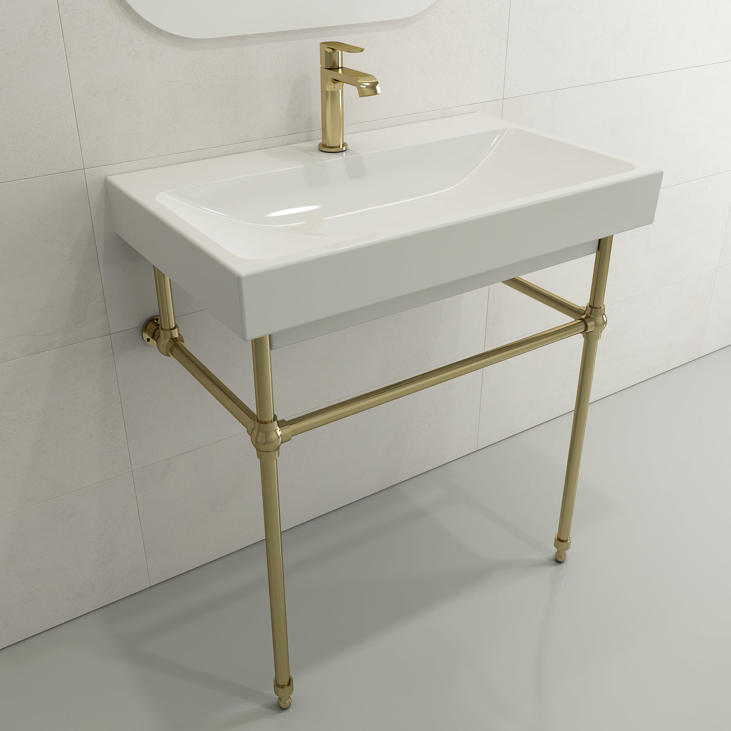 BOCCHI Scala 32" Rectangle Wallmount Fireclay Bathroom Sink, White, Single Faucet Hole, 1078-001-0126