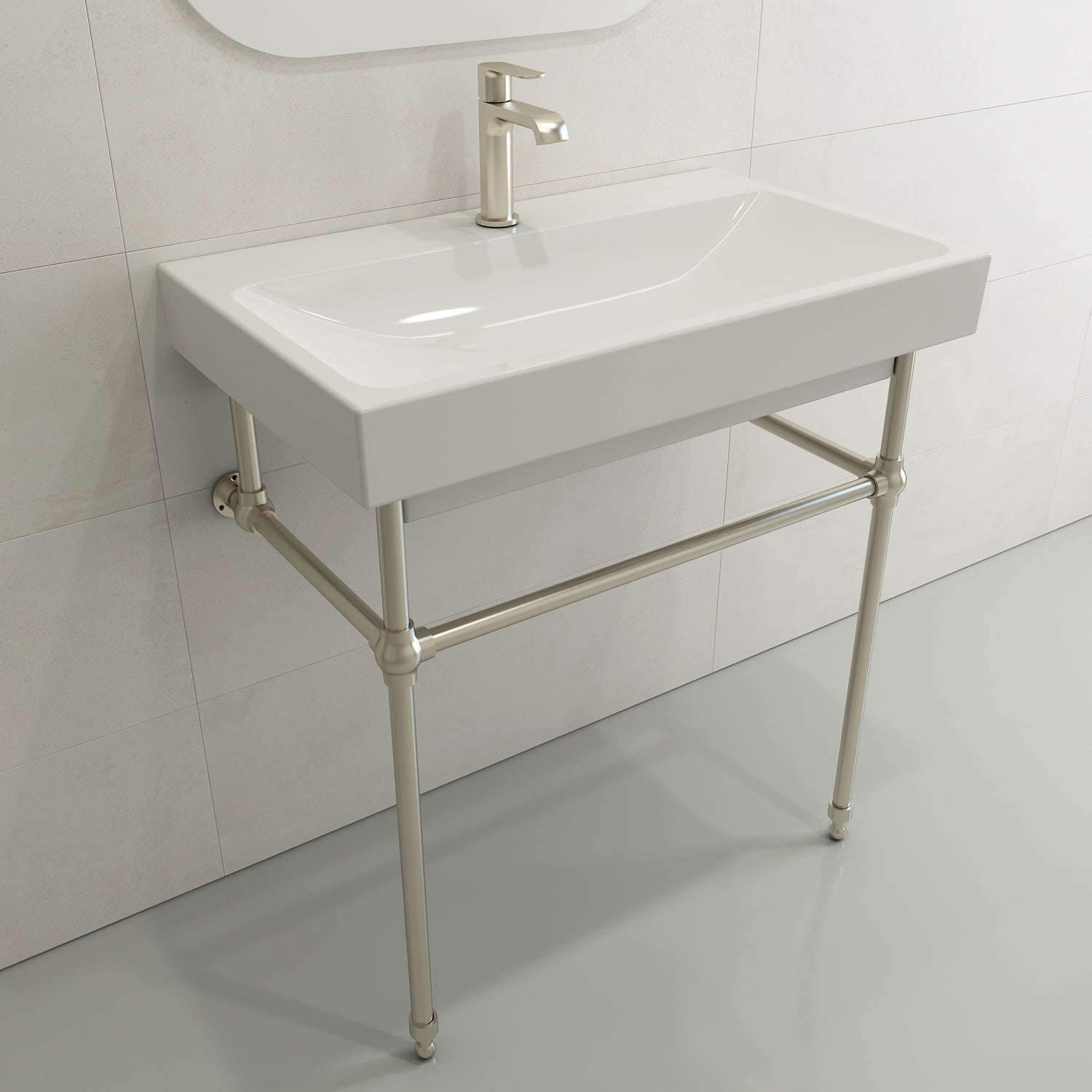 BOCCHI Scala 32" Rectangle Wallmount Fireclay Bathroom Sink, White, Single Faucet Hole, 1078-001-0126