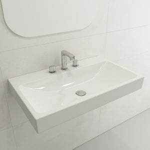 Alternate Image for BOCCHI Scala 32" Rectangle Wallmount Fireclay Bathroom Sink, White, 3 Faucet Hole, 1078-001-0127