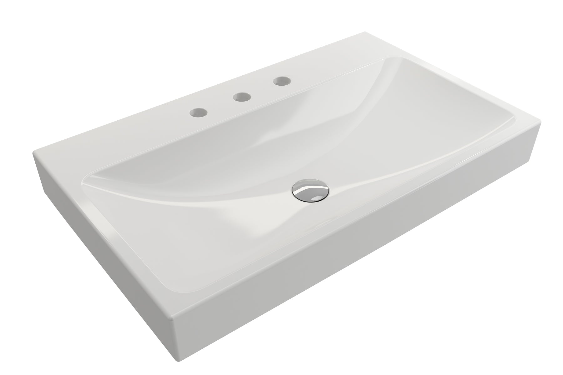 BOCCHI Scala 32" Rectangle Wallmount Fireclay Bathroom Sink, White, 3 Faucet Hole, 1078-001-0127