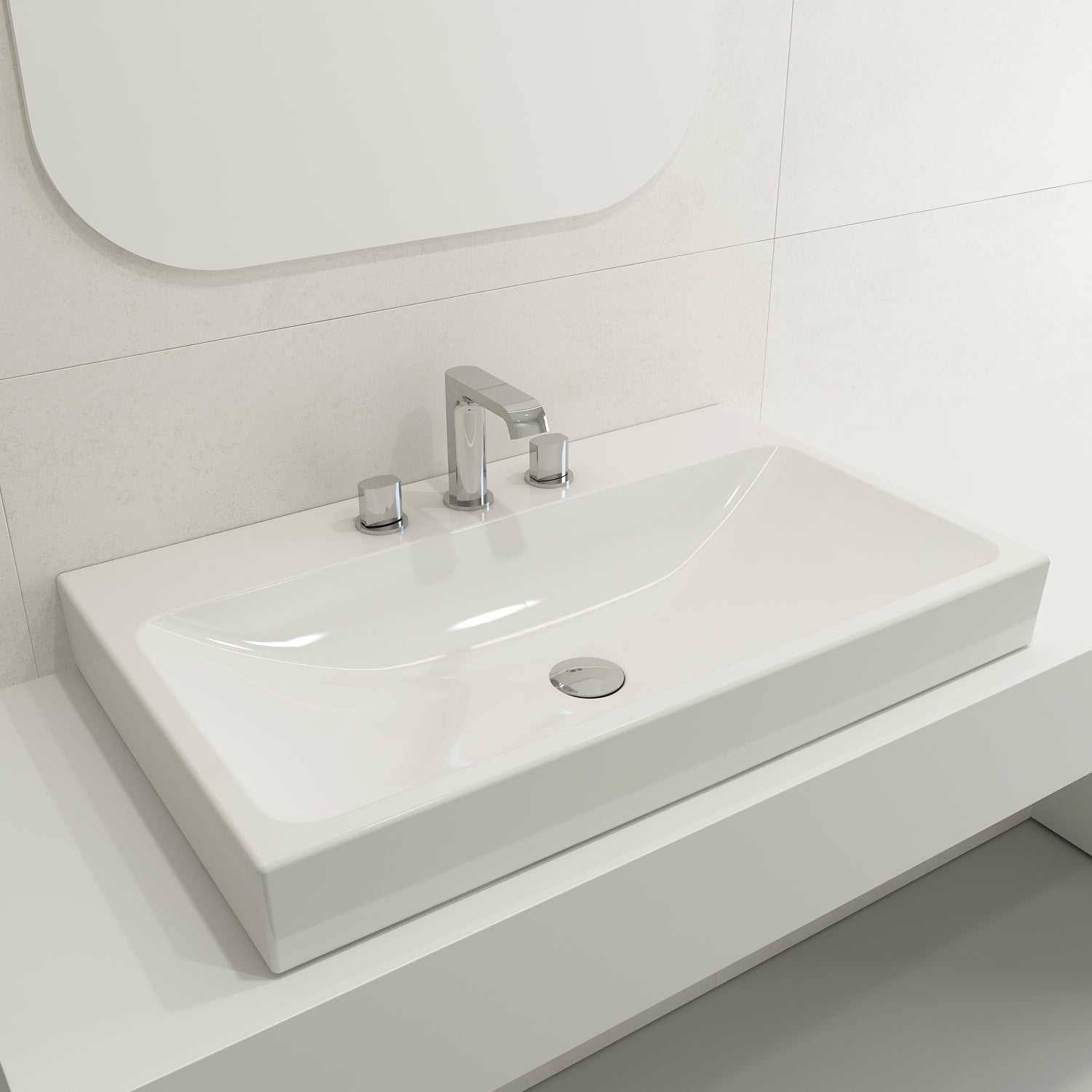 BOCCHI Scala 32" Rectangle Wallmount Fireclay Bathroom Sink, White, 3 Faucet Hole, 1078-001-0127
