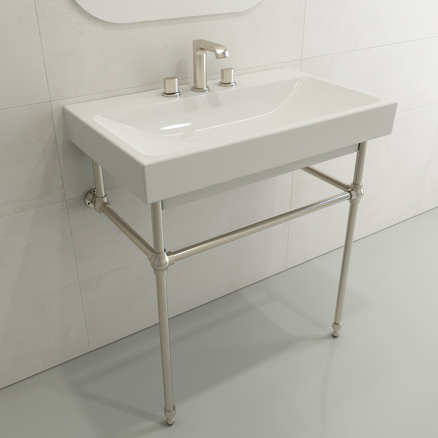 BOCCHI Scala 32" Rectangle Wallmount Fireclay Bathroom Sink, White, 3 Faucet Hole, 1078-001-0127