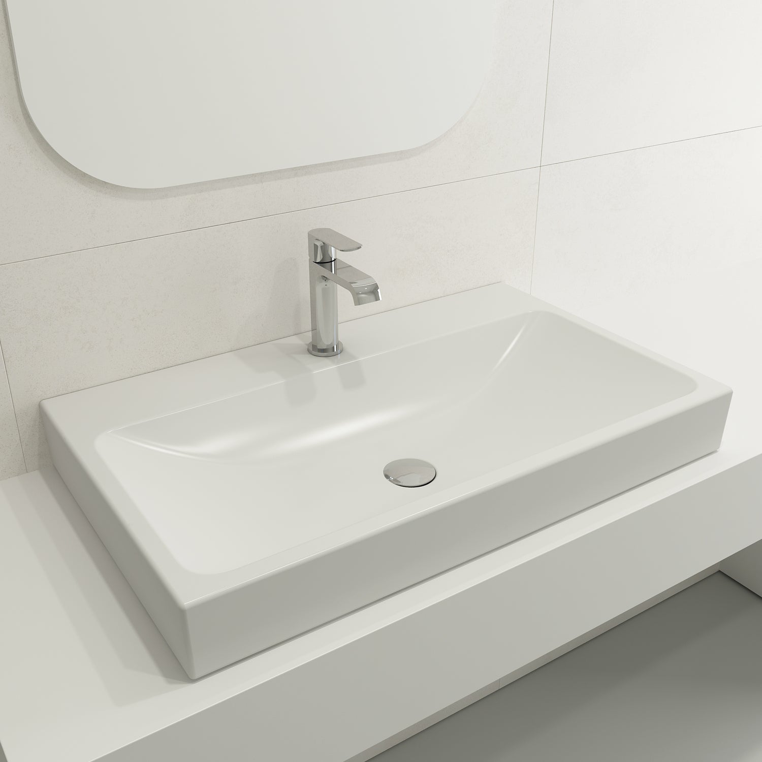 BOCCHI Scala 32" Rectangle Wallmount Fireclay Bathroom Sink, Matte White, Single Faucet Hole, 1078-002-0126