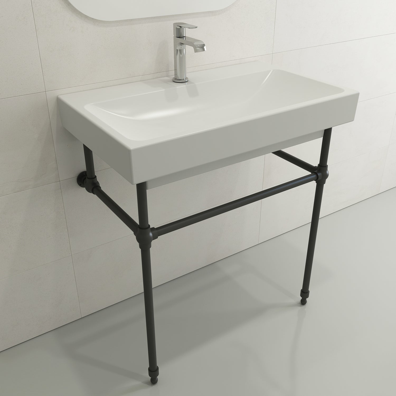 BOCCHI Scala 32" Rectangle Wallmount Fireclay Bathroom Sink, Matte White, Single Faucet Hole, 1078-002-0126