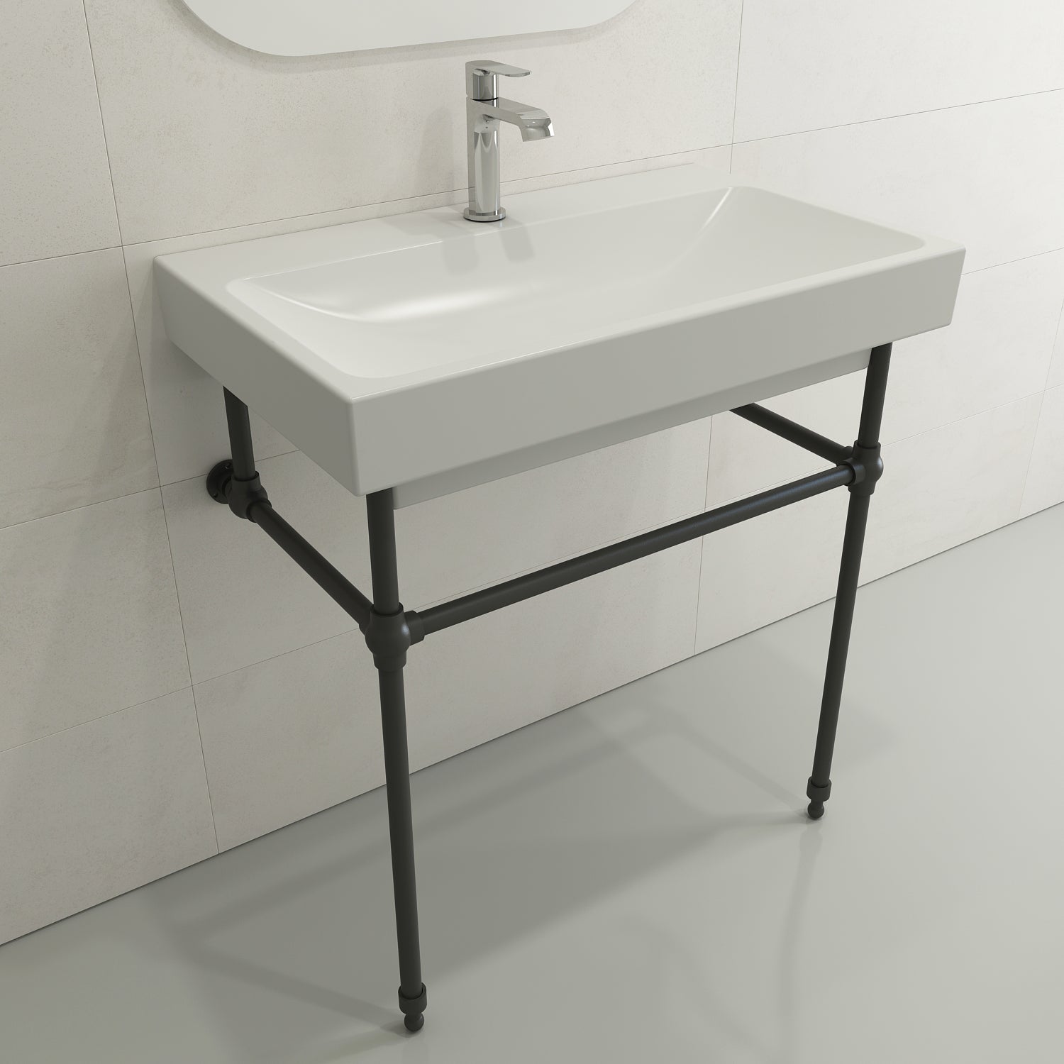 BOCCHI Scala 32" Rectangle Wallmount Fireclay Bathroom Sink, Matte White, Single Faucet Hole, 1078-002-0126