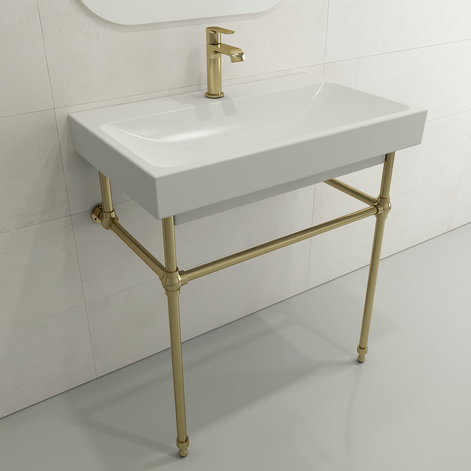 BOCCHI Scala 32" Rectangle Wallmount Fireclay Bathroom Sink, Matte White, Single Faucet Hole, 1078-002-0126