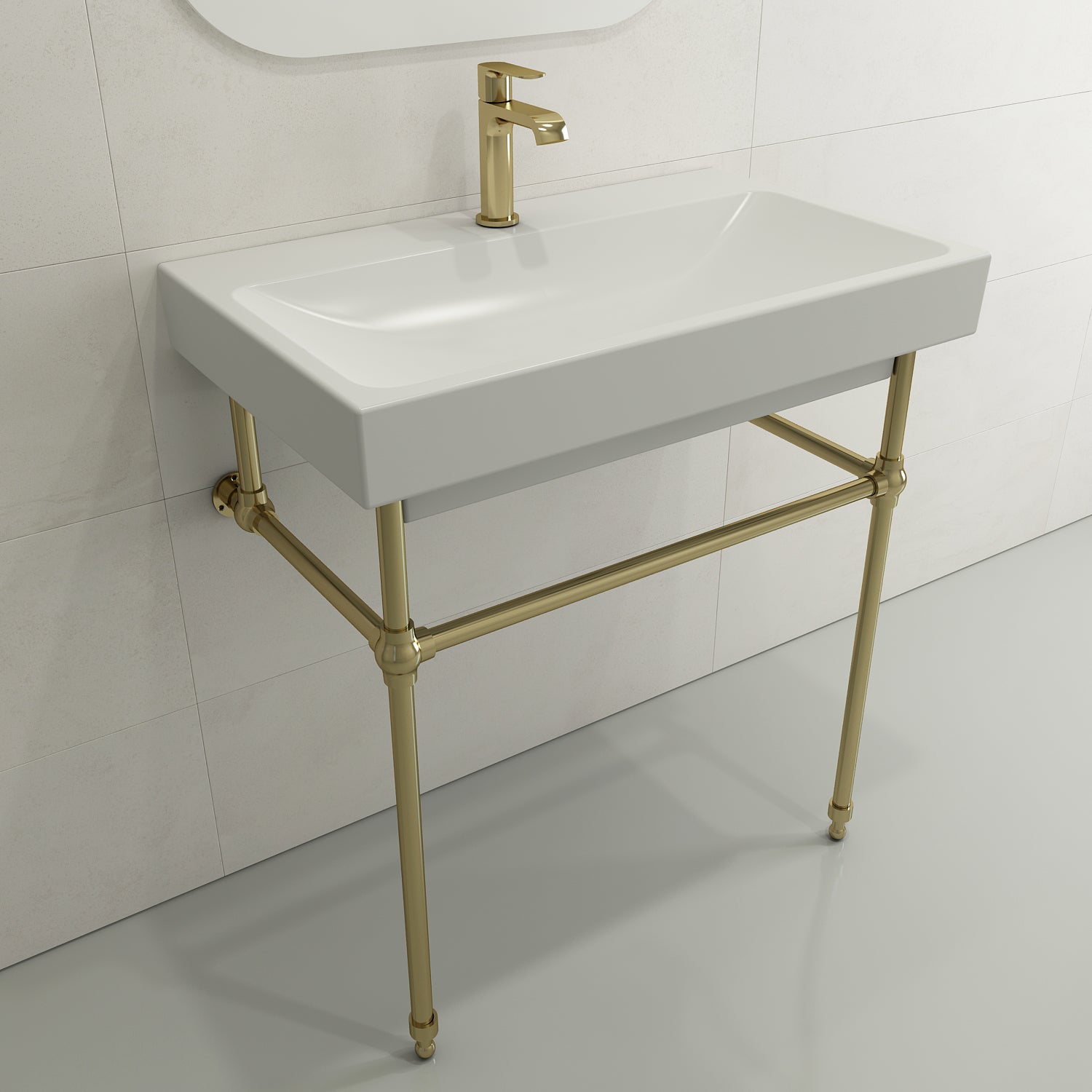 BOCCHI Scala 32" Rectangle Wallmount Fireclay Bathroom Sink, Matte White, Single Faucet Hole, 1078-002-0126