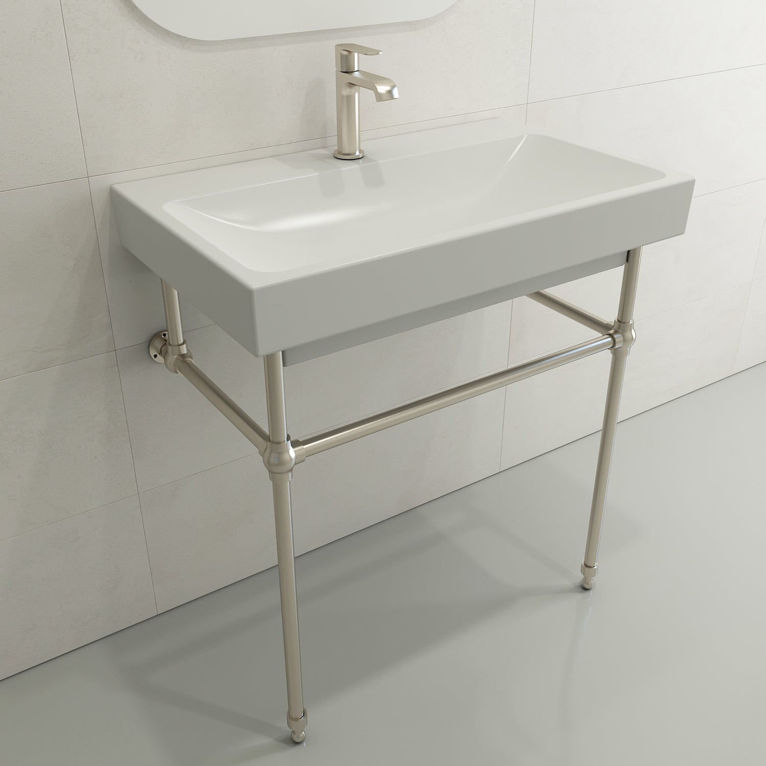 BOCCHI Scala 32" Rectangle Wallmount Fireclay Bathroom Sink, Matte White, Single Faucet Hole, 1078-002-0126
