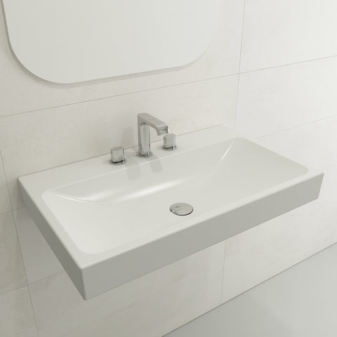 BOCCHI Scala 32" Rectangle Wallmount Fireclay Bathroom Sink, Matte White, 3 Faucet Hole, 1078-002-0127