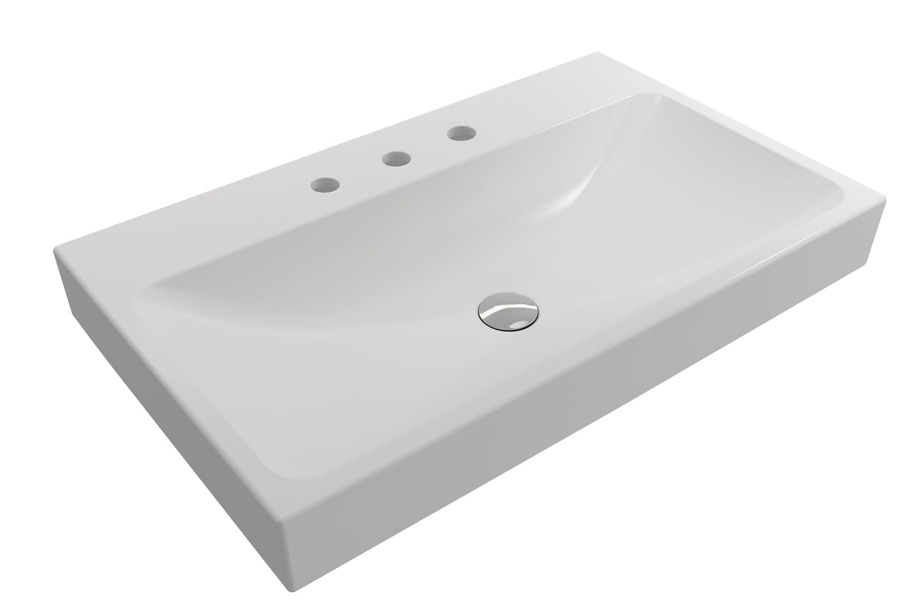 BOCCHI Scala 32" Rectangle Wallmount Fireclay Bathroom Sink, Matte White, 3 Faucet Hole, 1078-002-0127