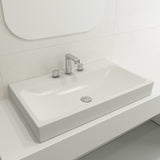 BOCCHI Scala 32" Rectangle Wallmount Fireclay Bathroom Sink, Matte White, 3 Faucet Hole, 1078-002-0127