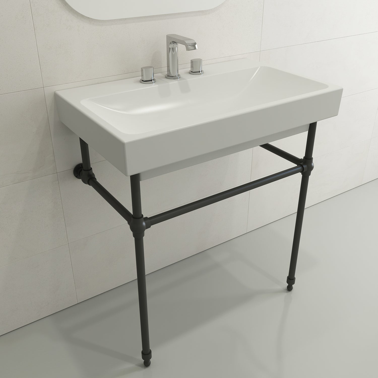 BOCCHI Scala 32" Rectangle Wallmount Fireclay Bathroom Sink, Matte White, 3 Faucet Hole, 1078-002-0127