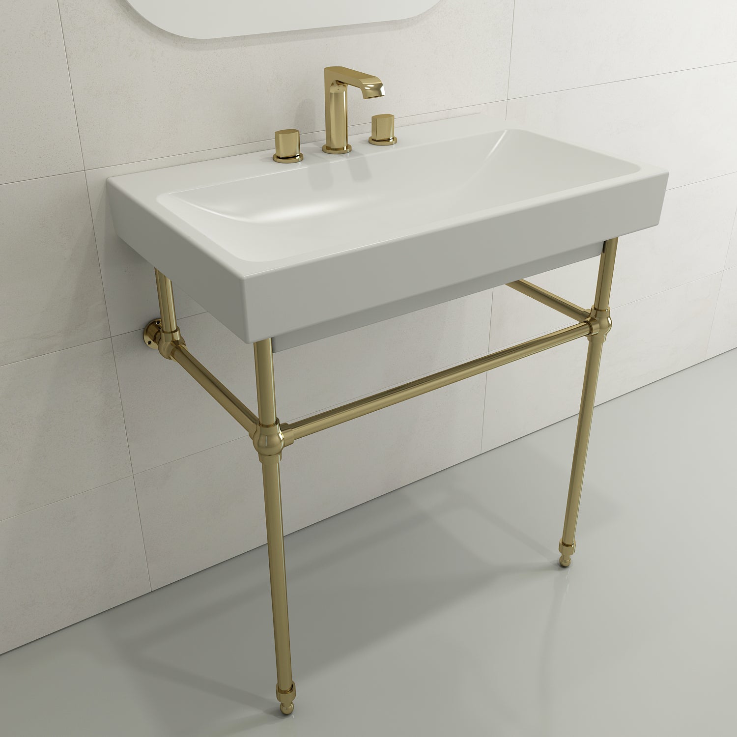BOCCHI Scala 32" Rectangle Wallmount Fireclay Bathroom Sink, Matte White, 3 Faucet Hole, 1078-002-0127