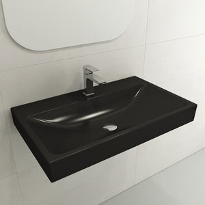 Alternate Image for BOCCHI Scala 32" Rectangle Wallmount Fireclay Bathroom Sink, Matte Black, Single Faucet Hole, 1078-004-0126