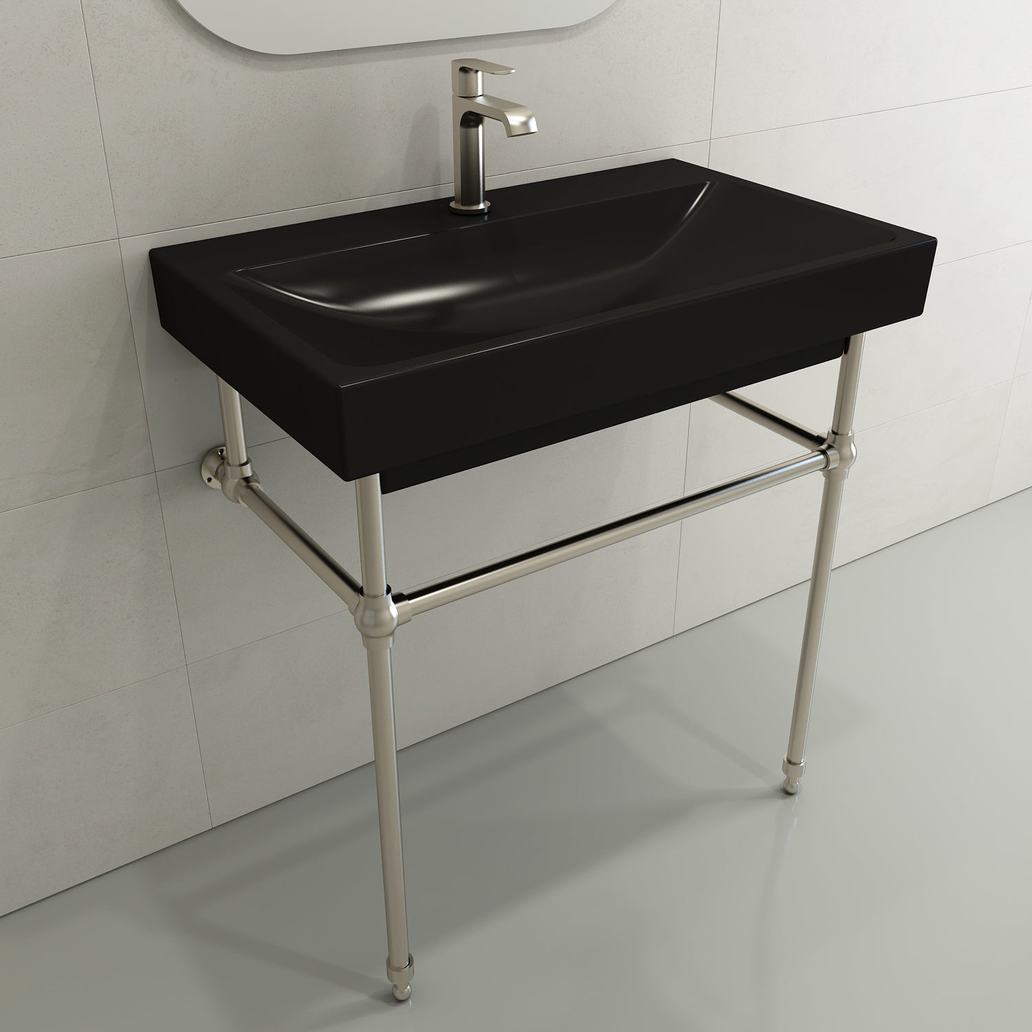 BOCCHI Scala 32" Rectangle Wallmount Fireclay Bathroom Sink, Matte Black, Single Faucet Hole, 1078-004-0126